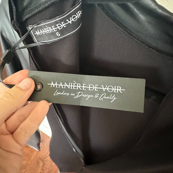 Maniere De Voir Vegan Leather Suspender Dress in Black - Picture 9 of 12